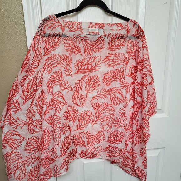 Chico's Women's S/M Coral Print Blouse - Made in India - 100% Polyester - Picture 1 of 4